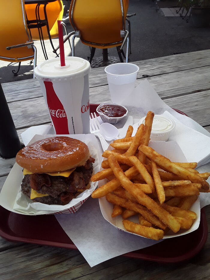 Donut Bacon Cheeseburger, Beer-Battered Fries And A Butterfinger Milkshake.