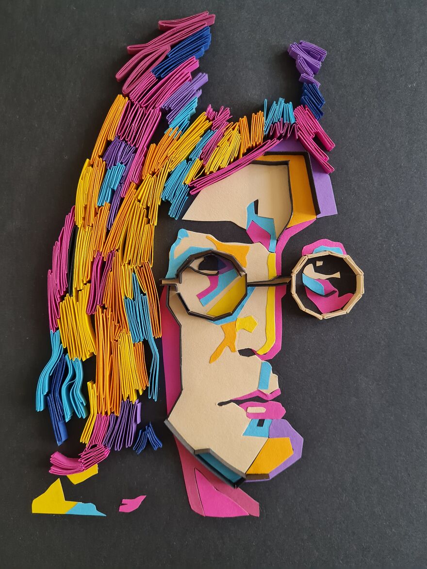 John Lennon Portrait Made From Paper Strips