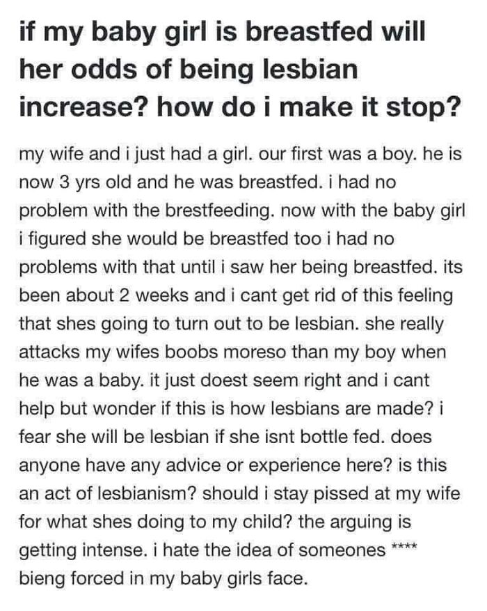 All Women Were Lesbian Before The Invention Of Baby Bottles And Formula!