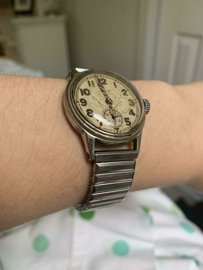 My Great Uncle's Watch That Lived Through Combat In Ww2. Wound It Up And It Still Works Perfectly