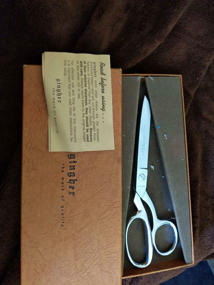 My Grandma Gave Me Her Gingher Scissors Today (In The Original Box!), She Used Them For Ages Before She Taught Me To Sew With Them About 15 Years Ago. Beautifully Sharp Now, Just As I Remember Them Being Years Ago