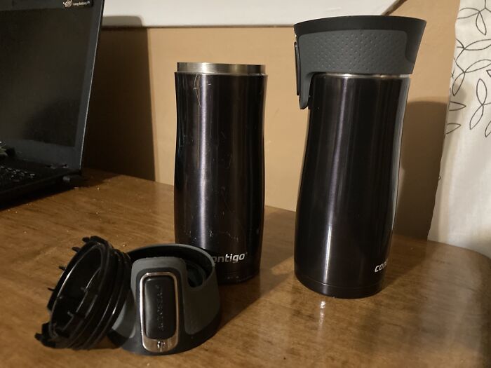 Contigo Travel Mug. Lid Broke (Left). Filled Out The Form On The Website. Honoring The Lifetime Warranty, They Were Going To Send Me A New Lid. But The Lids By Themselves Were Out Of Stock, So They Mailed Me A Whole New One (Right)