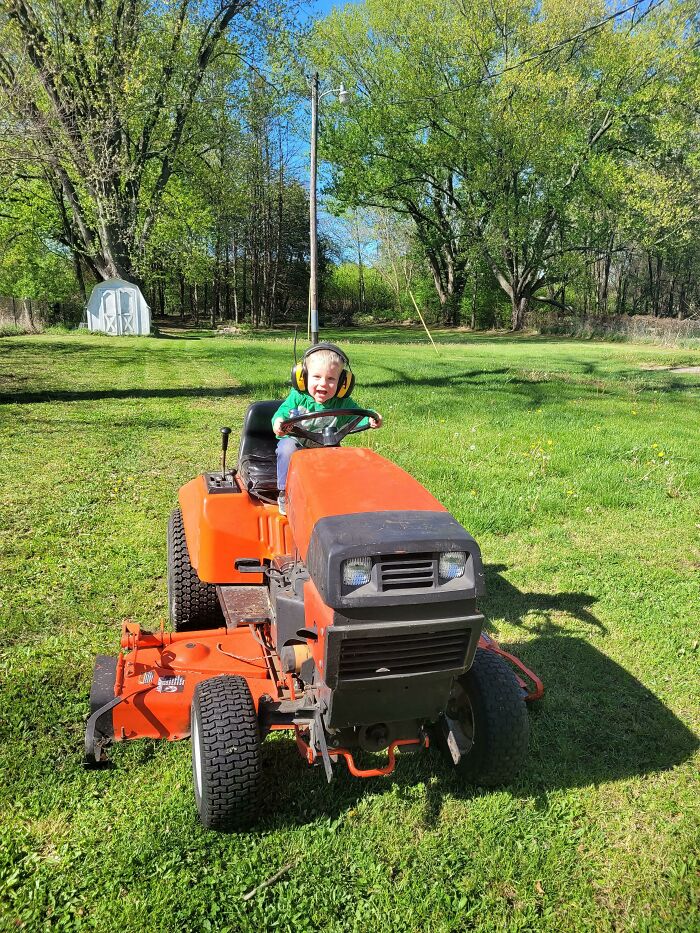 My 1988 Ariens Gt20 With 60" Deck And The Boy Who Will Hopefully Still Be Riding It When He's In His 30s