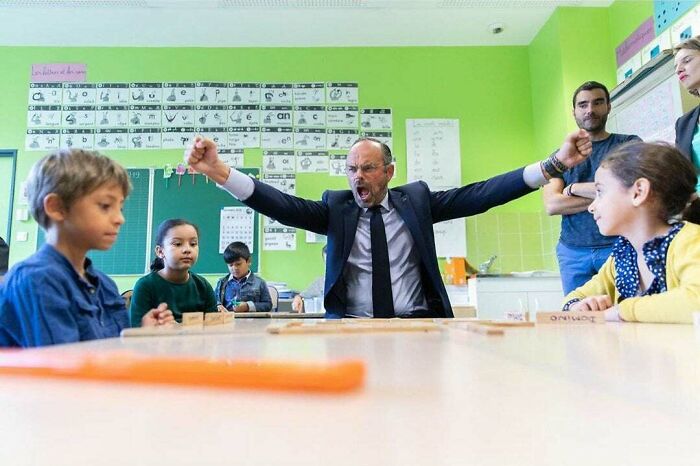 Former French Prime Minister Édouard Philippe Defeats Children In A Game Of Dominoes During A Visit To A School, September 2019