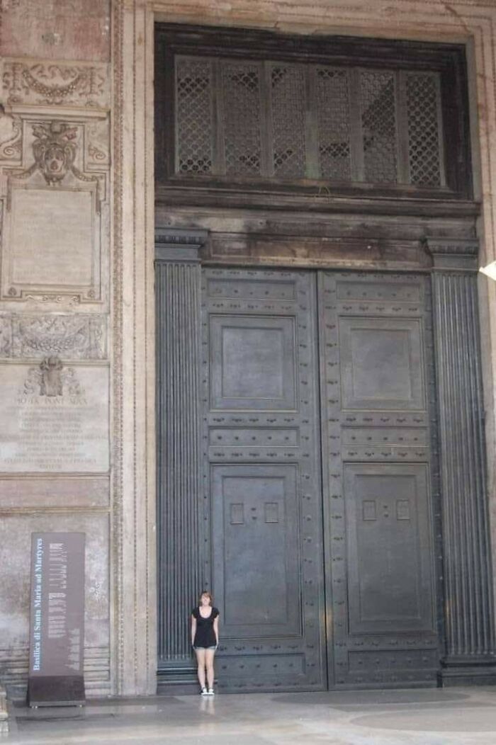 Oldest Door Still In Use In Rome, At The Pantheon. Cast In Bronze For Emperor Hadrian's Rebuilding, It Dates From About 115 Ad. Each Door Is Solid Bronze 2.3 M Wide & 7.5 M High, Yet So Well Balanced They Can Be Pushed Or Pulled Open Easily By One Person