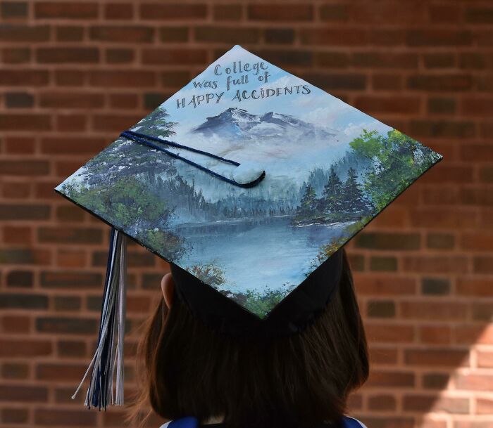 My Daughter's Graduation Cap In The Style Of A Bob Ross Painting