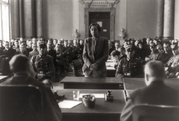 Elisabeth "Lilo" Gloeden Stands Before Judges, On Trial For Being Involved In The Attempt On Adolf Hitler's Life, 1944 