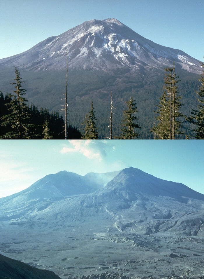 El Monte Santa Helena el 17 de mayo de 1980 y 4 meses después