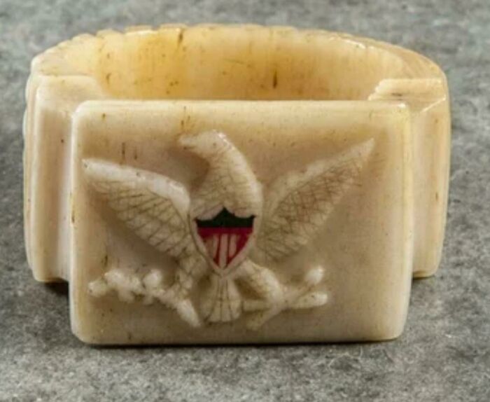 19th Century Carved Bone Prison Ring, Made In Libby Prison, Richmond, Virginia
