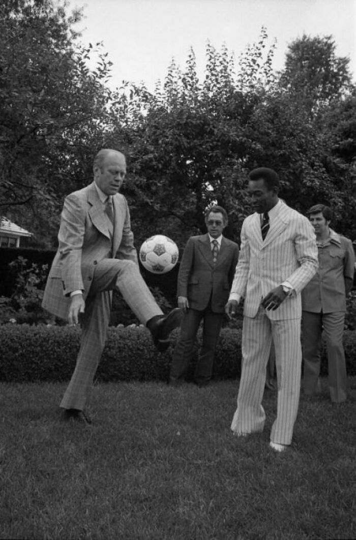 President Gerald Ford And Pele Play With A Soccer Ball In The Rose Garden, June 28, 1975 