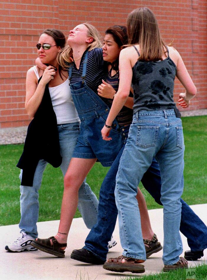 Student Survivors Head To A Library Near Columbine High School Where Students And Faculty Members Were Evacuated After Two Gunmen Went On A Shooting Rampage In The School. Tuesday, April 20, 1999. 