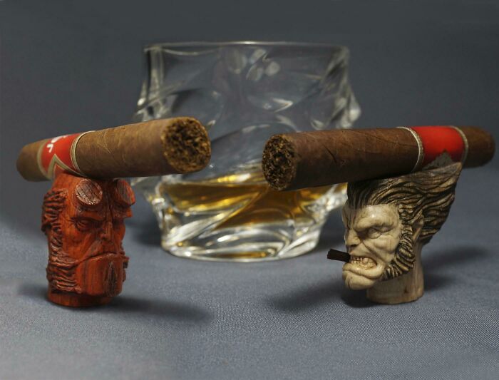 I Carved This Hellboy & Wolverine Cigar Holder Out Of Padauk And Hornbeam Wood