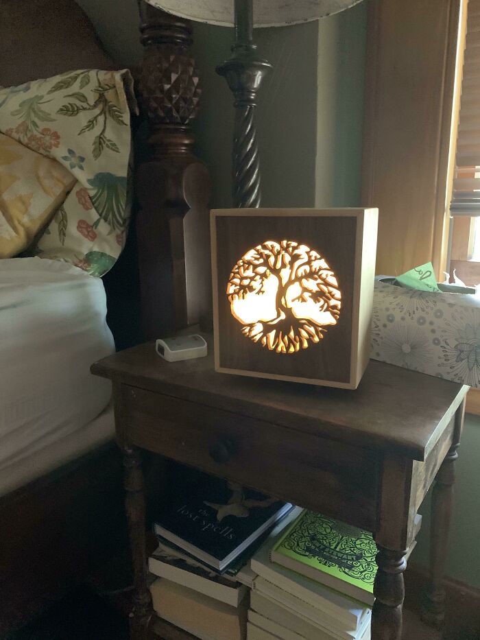 Una lámpara que hice para mi esposa. ¿Por qué comprar una por $3,99 cuando puedes hacerla con 30 dólares y 10 horas en el taller?