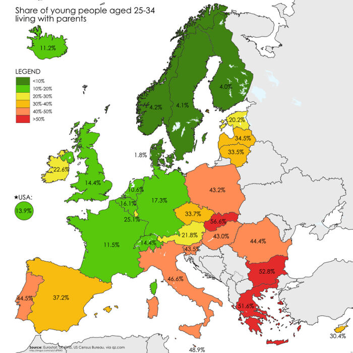Share Of Young People Aged 25 -34 Living With Parents