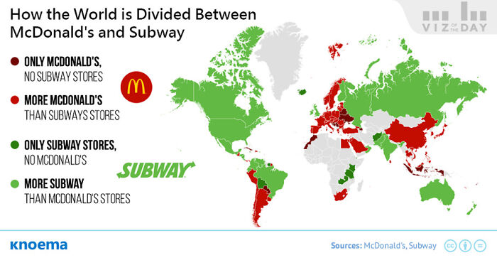 How The World Is Divided Between McDonald's And Subway