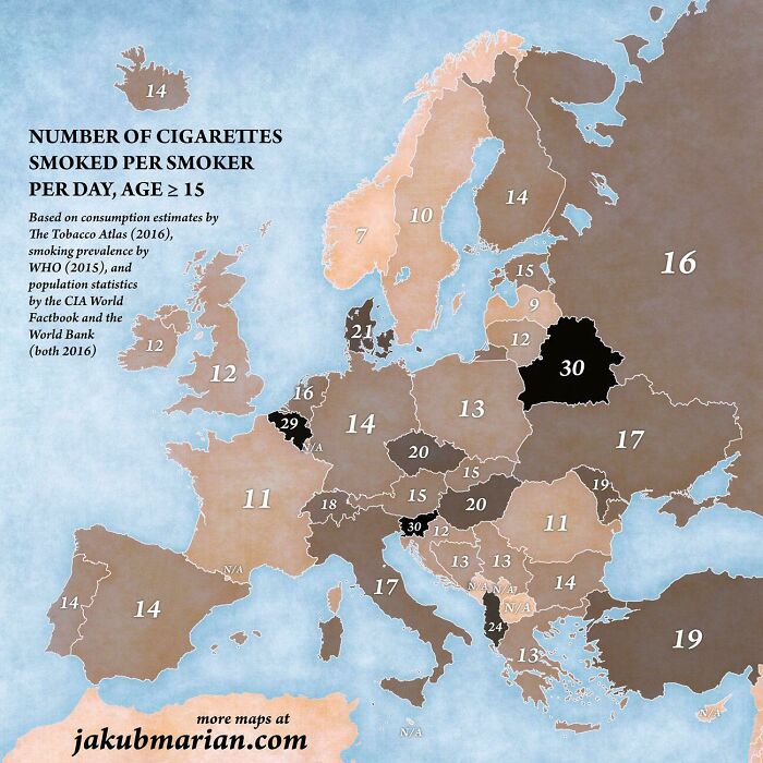 Number Of Cigarettes Smoked Per Smoker Per Day In European Countries