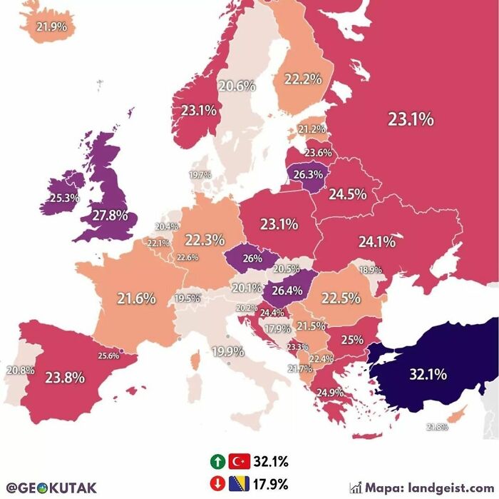 Porcentaje de población obesa por país en Europa