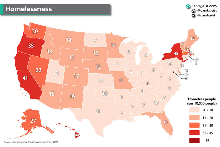 Homeless People Per 10,000 People In The United States