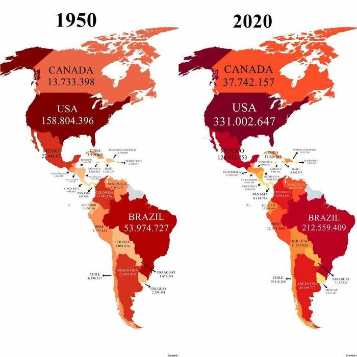 Population Of America's In 1950 vs. 2020
