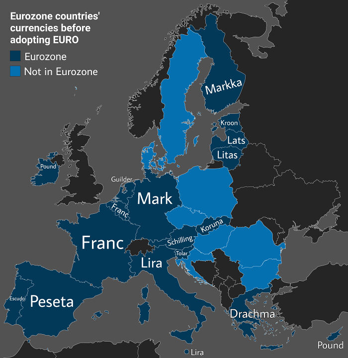 Eurozone Countries' Currencies Before Adopting The Euro