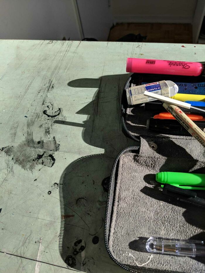 My Pencil Case Shadow Looks Like A Guy Smoking A Cigarette