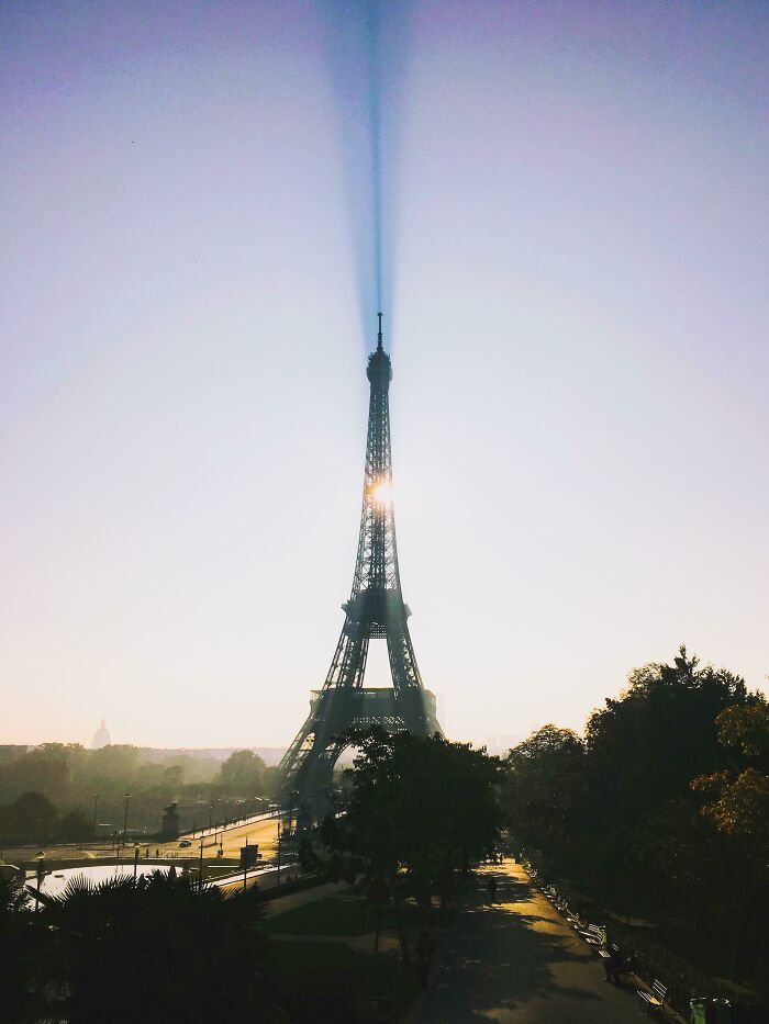 Eiffel Tower Casting A Shadow At Morning