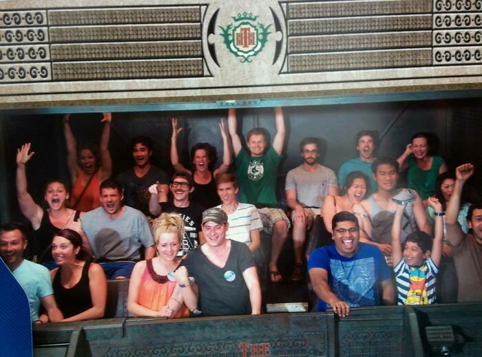 So My Friend Isn't A Huge Fan Of Amusement Parks. Here He Is At Disney World's Tower Of Terror. Not Amused In The Slightest