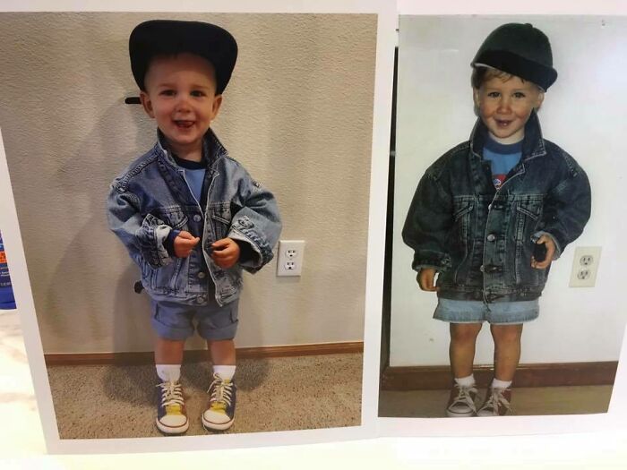 My Son And I. Same Outfit, 27 Years Apart