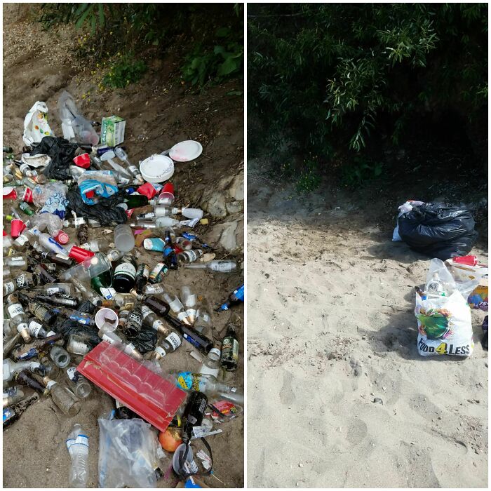 I Went To The Beach This Morning To Clean Up. This Is A Before And After Photo Of The Same Spot 2 Hours Apart