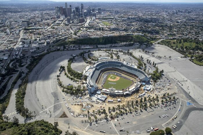 Dodger Stadium, Los Angeles, And Its Absurdly Sprawling And Wasteful Parking Lot