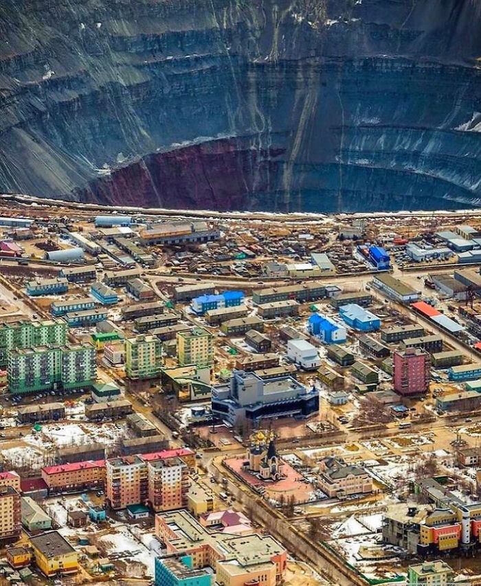 The Sheer Scale Of An Open Pit Diamond Mine Compared To The Surrounding Town