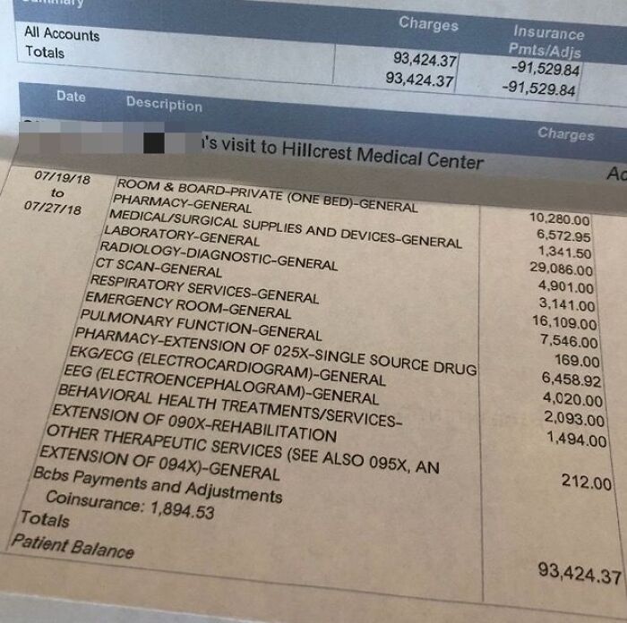 Hospital Bill For A 21yo Admitted For A Suicide Attempt - This Is The State Of Our Modern American "Healthcare"