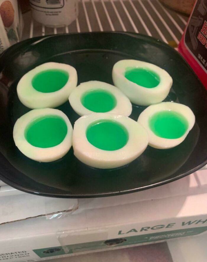 Jello Shots Being Served Out Of Hard-Boiled Eggs