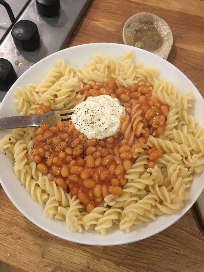 Walked In On My Dad Making A Mayonnaise/Beans/Fusilli Combo At Midnight