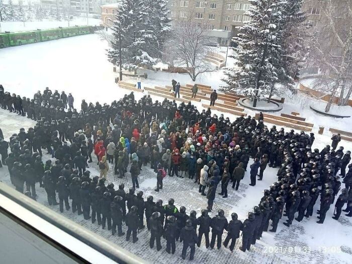 Una protesta estándar en Rusia (Krasnoyarsk 31.01.21)