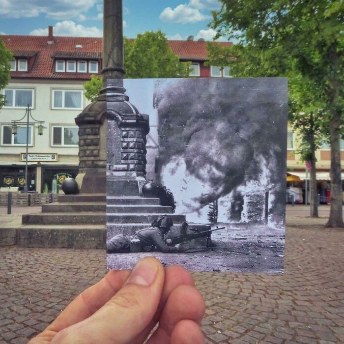 Town Square In Uelzen, Lower Saxony, Germany- During The Battle Of The Rhine, April 1945 And 2021