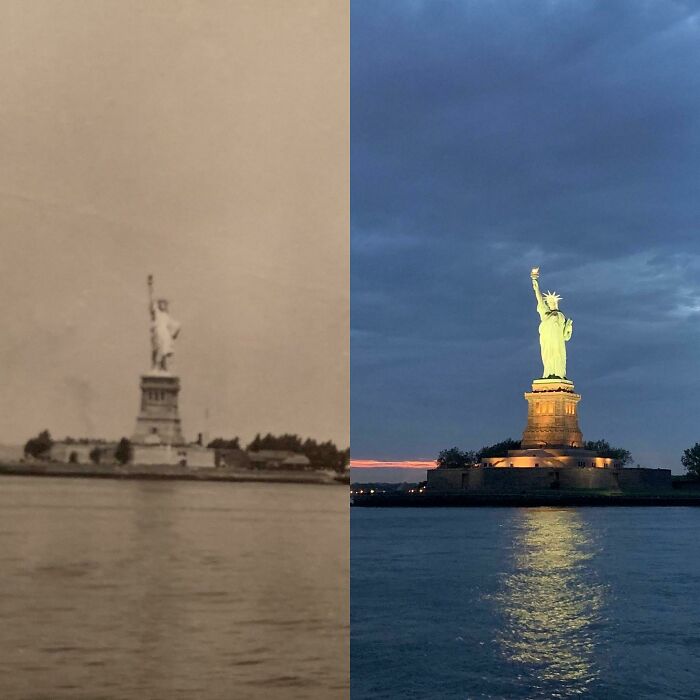 Statue Of Liberty: Left Photo By My Great-Grandfather In 1937, Right Photo By Me In 2019