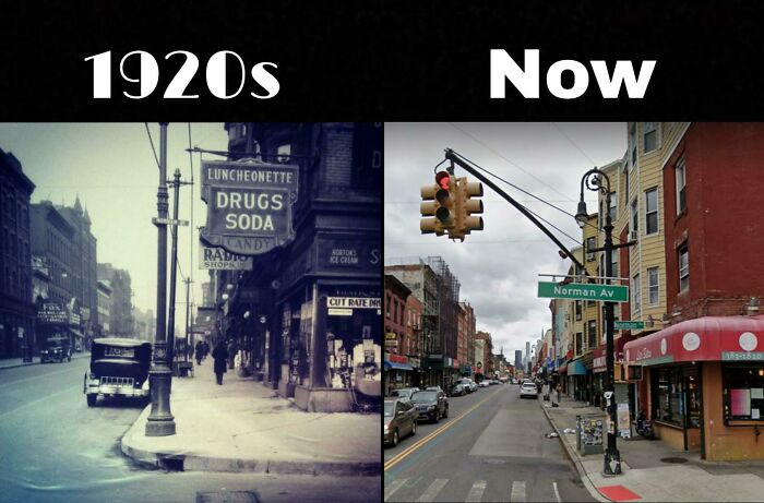 A Street Corner In Brooklyn In The 1920s And Now