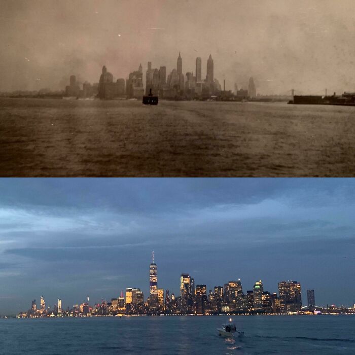 New York Harbor: Top Photo By My Great-Grandfather In 1937, Bottom Photo By Me In 2019