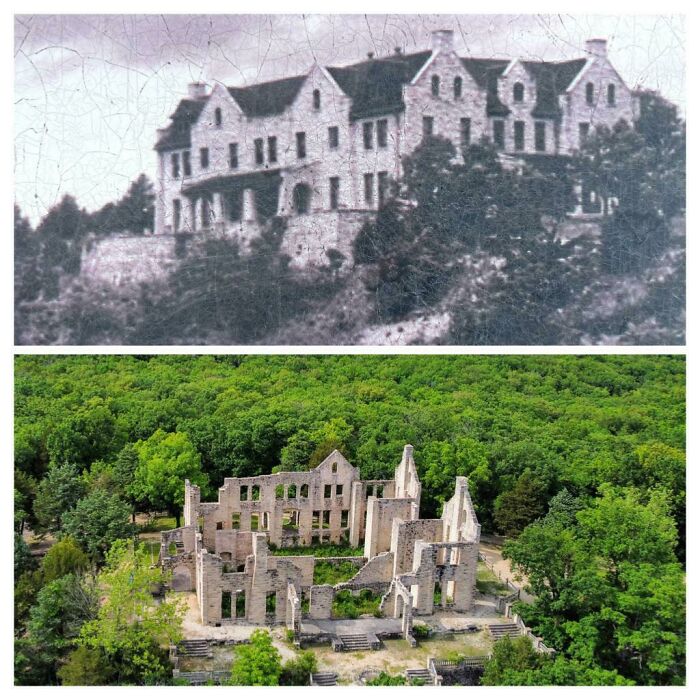 The Castle Of Ha Ha Tonka Missouri, 1940 And 2021.