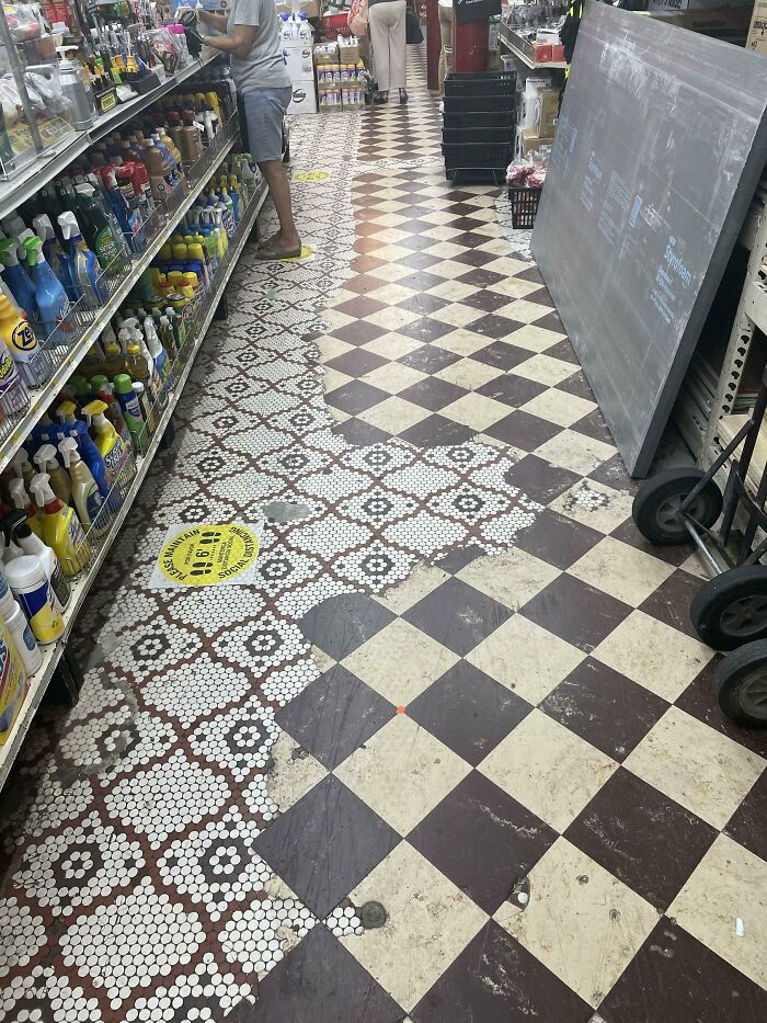 You Can Tell Where People Tend To Line Up At This Brooklyn Hardware Store By Where The Linoleum Tile Has Been Worn Away To Reveal The Original Ceramic