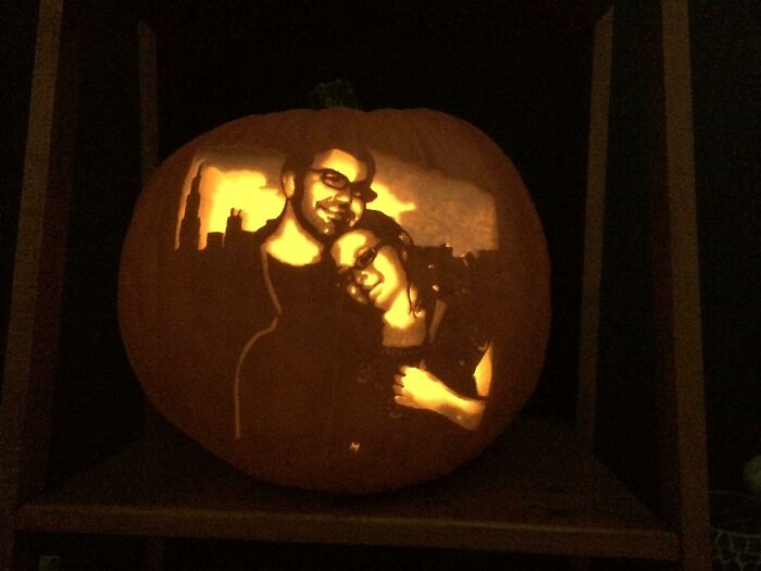 Pumpkin I Carved Of My Fiancée And I For Our Wedding