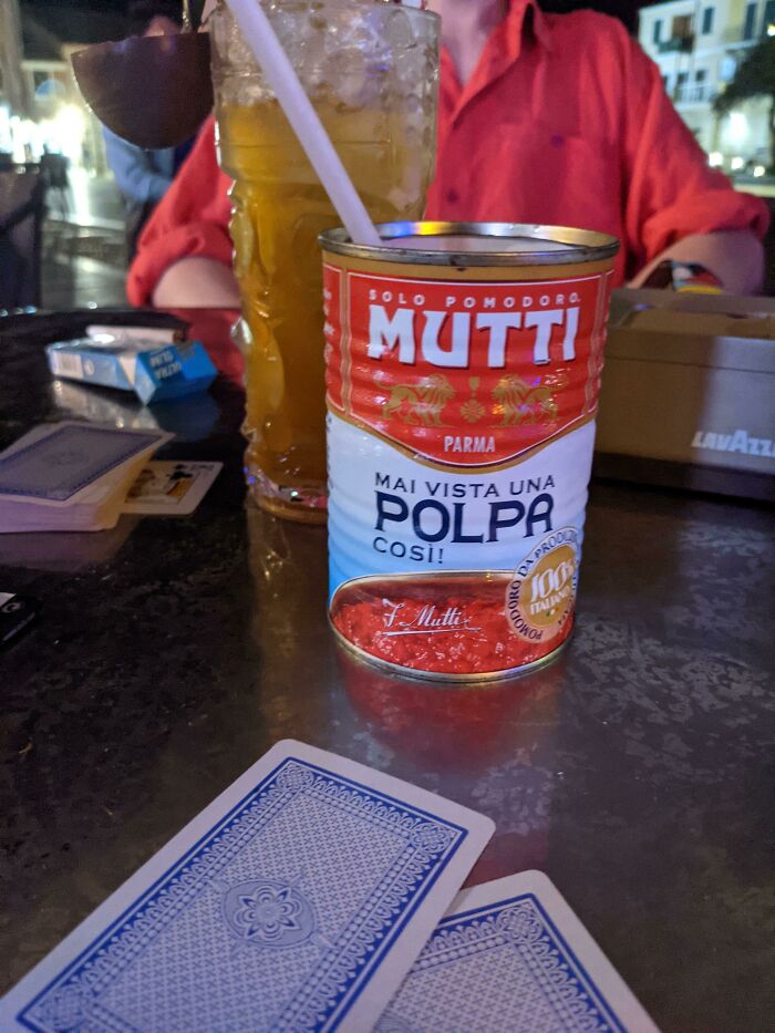 Went To A Fancy Cocktailbar Just To Get My Bloody Mary In An Old Tomato Can. Also Spotted Someone Getting A Whole Pineapple Instead Of A Glass
