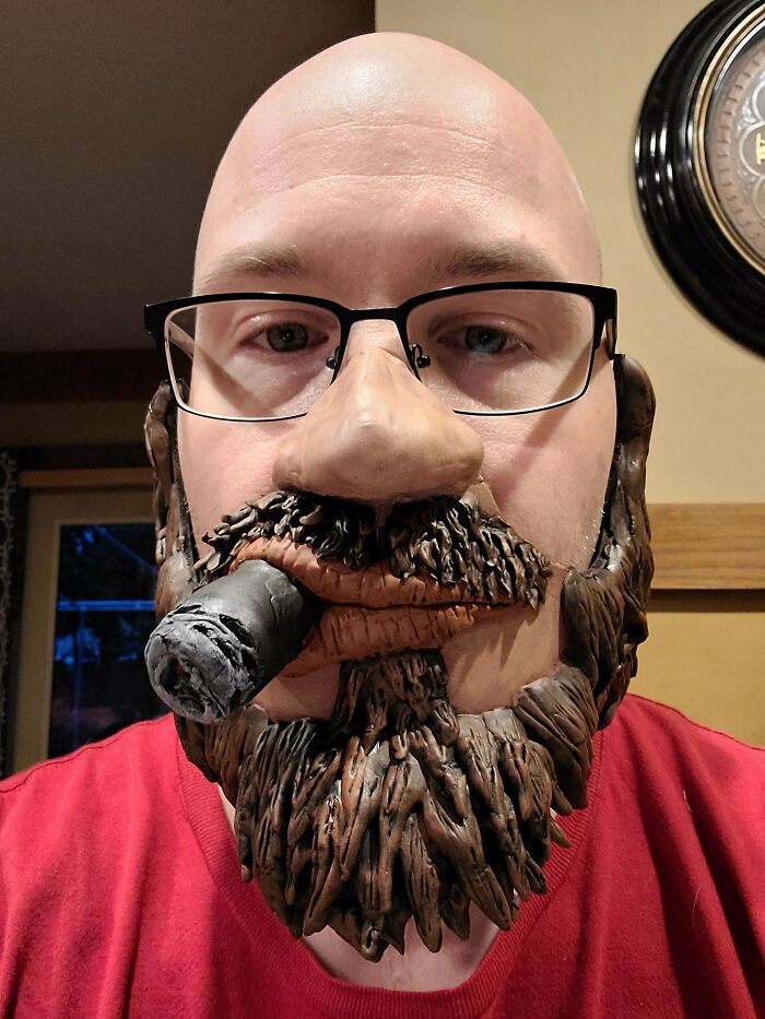 Back To Wearing Masks At Work, So I Made A New One Out Of 4mm Eva Foam And Foam Clay. I Made The Cigar Light Up With Some Flickering Tealight Leds And Made A Switch I Can Press With My Lip. Pretty Happy With It