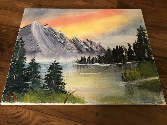 My First Attempt Following A Bob Ross Tutorial. I Think It Turned Out Pretty Good.