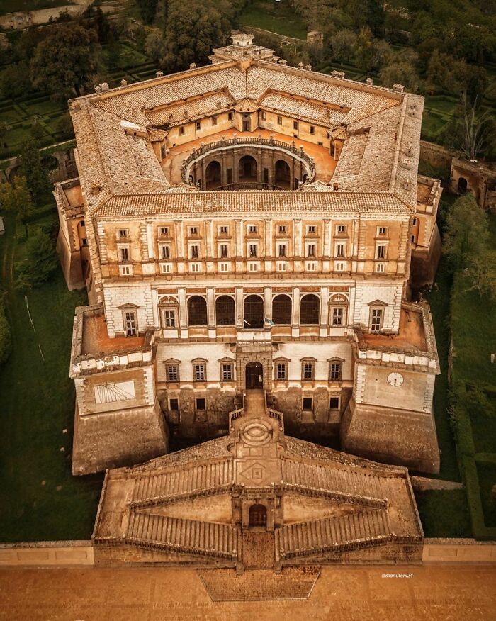 Villa Farnese, A 16th Century Pentagonal Renaissance Mansion Built On The Fortress Foundations In The Town Of Caprarola, Viterbo, Northern Lazio, Italy