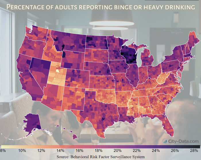 Percentage Of Adults Reporting Binge Or Heavy Drinking