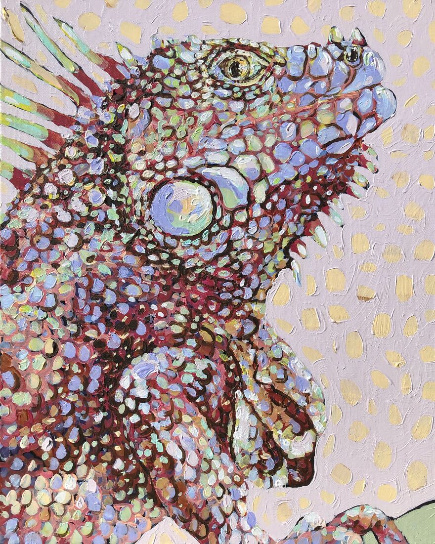 I Paint Magical Wildlife Paintings Using Thick Brush Strokes, Bold Color, And Lots Of Gold Dots.