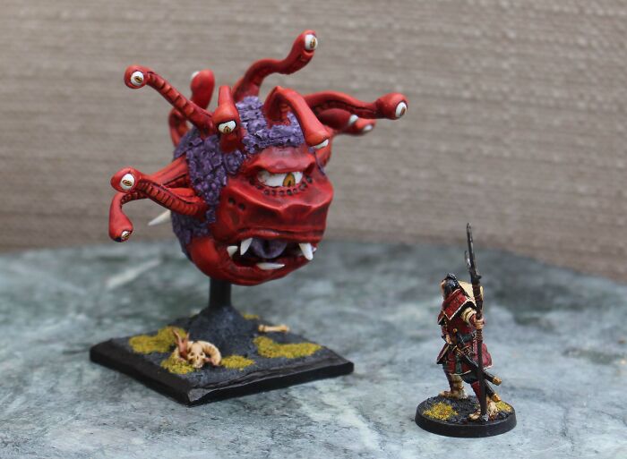 A Beholder In Polymer Clay And Shark Teeth (Samurai For Scale)