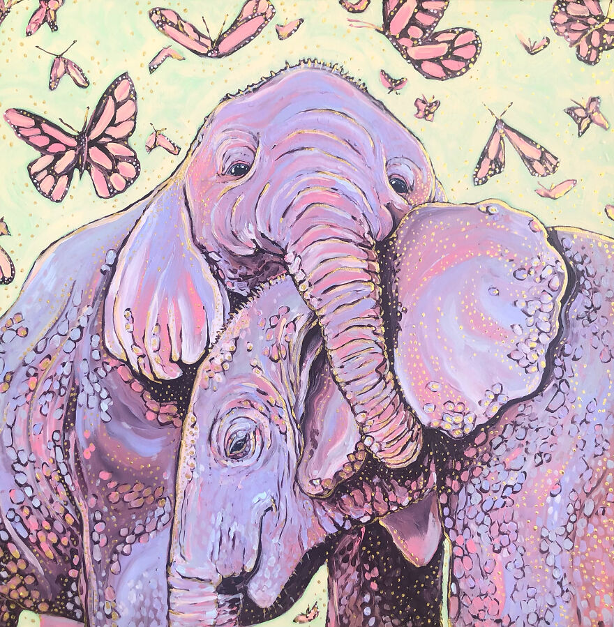 I Paint Magical Wildlife Paintings Using Thick Brush Strokes, Bold Color, And Lots Of Gold Dots.